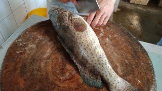 Beautiful  Grouper 4+ cutting skills different ways by each cutting Penang Georgetown Malaysia