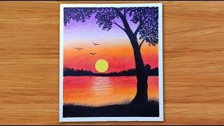 Oil pastel drawing - Scenery drawing #shorts