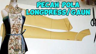 pecah pola longdress/gaun badan depan