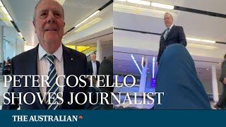 BREAKING: Nine chairman Peter Costello knocks over reporter from The Australian (Watch)