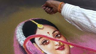 Women Rangoli | Special Women Face Rangoli Design |