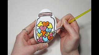 Heart Candies in a Jar Painted Rock | Step-by-Step Tutorial