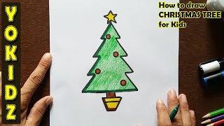 How to draw a CHRISTMAS TREE for kids