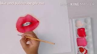 How to paint easy realistic lips || acrilic realistic lip painting || easy girl lips painting ||