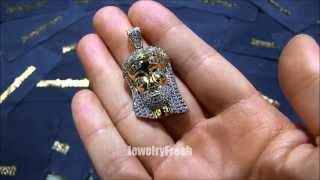 925 Silver Two Tone Mini Iced Jesus Pendant by Jewelry Fresh