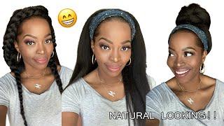 No work needed l Blowout Kinky Straight Headband Wig l type 4 easy hair styles. ft omgherhair
