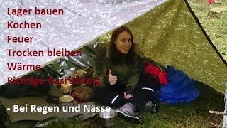 Ein Herbstag bei Regen im Wald -Unterschlupf, Kochen, Ausrüstung, Natur und Feuer-