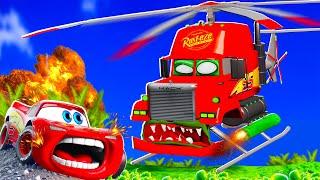 Big & Small:McQueen and Mater VS MACK HELICOPTER ZOMBIE apocalypse Halloween cars in BeamNG.drive