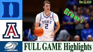 Duke vs Arizona [ Game Highlights ] College men's basketball 2024 | Ncaa basketball today