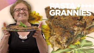 Pasta Grannies enjoy Maria's Sicilian frying-pan eggplant parmigiana!