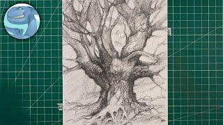 Old tree - Graphite pencil drawing - Time-lapse video