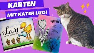 Grusskarten Kunst mit Bärbel und Thjorben und Kater Lucifer