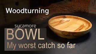 Woodturning - Sycamore bowl for beginner. Got my first bad catch.