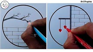 2 Drawings - Easy 2 Circle Scenery Drawing - Art Prophec