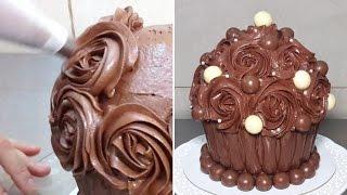Giant Chocolate Cupcake Swirl Chocolate Buttercream Roses by Cakes StepbyStep