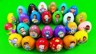 Rainbow Eggs: Looking Cocomelon, Pinkfong Hogi, Numberblocks, Alphablocks in Slime Eggs Mix Colorful