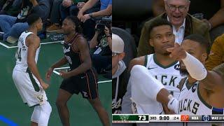 Giannis gets ejected for staring down Isaiah Stewart after dunk then sits in front row 
