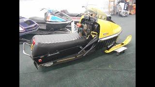 Restored vintage snowmobile 1971 Ski Doo 775 wide track racer with tuned pipes