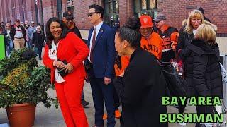 Bushman prank on SF MAYOR, Tamera Mowry + Fans at San Francisco Giants Home Opener at Oracle Park!
