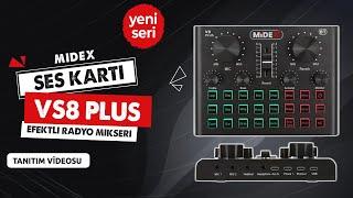 Midex VS8 PLUS Canlı Yayın Ses Kartı Efektli Radyo Mikseri (Telefon ve PC Podcast Radyo Yayıncılar)