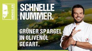 Schnelles grüner Spargel-Rezept in Olivenöl gegart von Steffen Henssler