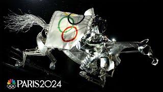 Metal horse gallops down Seine River to deliver Olympic flag | Paris Olympics | NBC Sports