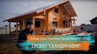 Первый этап строительства деревянного дома из бревна ручной рубки. Проект "Скандинавия"