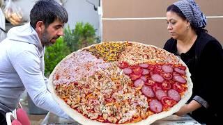 Giant 5-in-1 Pizza on Saj: Cooking in the Village on Wood 