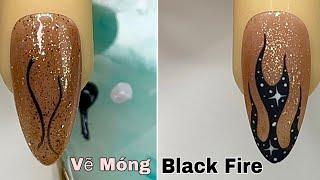 Easy Black Fire Nail Art For Beginner Vẽ Móng New Nails Design  New Nails