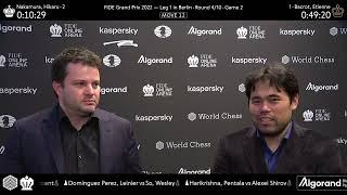 Hikaru Nakamura and Etienne Bacrot after Round 4 of the FIDE Grand Prix 2022 in Berlin