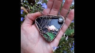 Raccoon pendant. Notty raccoon in the night forest.