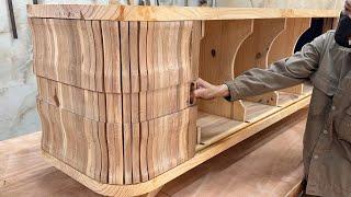 Amazing and Perfect Curved Woodworking Ideas - Create a Surprisingly Unique Rolling Door TV Cabinet