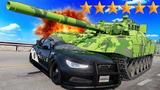 Using a Tank to CRUSH Police Cars During a Chase in BeamNG Drive Mods!