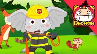 Hippo Stuck in Mud | Elephant firefighter Rescue | elephant video | cartoons for kids | REDMON