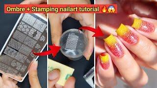 Ombre + Stamping nailart tutorial  || Easy nailart at home || Ombre nailart || Stamping nailart