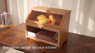 ERGODESIGN Bread Box Double Layers Bamboo Bread Bin 502594