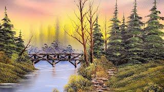 Bob Ross Footbridge Painting Version by CRI Bram - Easy Painting with lots of trees and a bridge