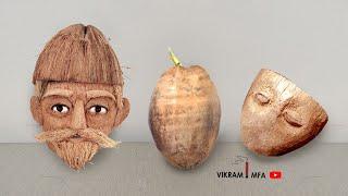 How To Make A  Human Face From Coconut Handicrafts| Home Décors | The Art of Crafting