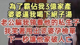 為了霸佔我3億家產！婆婆逼我喝下絕子湯！老公騙我領養他的私生子！我笑著甩出婆婆孕檢單！下一秒讓他家破人亡！#落日溫情#中老年幸福人生#幸福生活#幸福人生#中老年生活#為人處世#生活經驗#情感故事