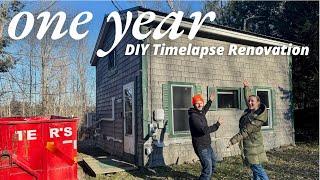 We Bought and DIY Renovated a Neglected Tiny House: 1 year timelapse START to FINISH