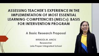 ASSESSING TEACHER'S EXPERIENCE IN THE IMPLEMENTATION OF MOST ESSENTIAL LEARNING COMPETENCIES (MELCs)