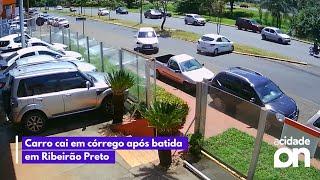 Carro cai em córrego após batida em Ribeirão Preto