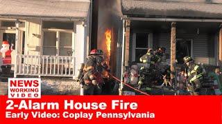 Firefighters Stretching in on a 2-alarm house fire in Pennsylvania (Early Video)