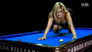 Pool trick shots around a sexy girl