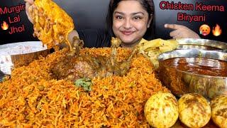 CHICKEN KEEMA BIRYANI WITH MURGIR LAL LAL JHOL, SPICY EGG CURRY, SPICY CHICKEN CURRY & RAITA | ASMR