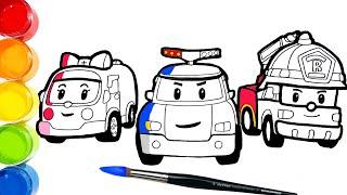 ROBOCAR POLI drawing and coloring for kids/ toddlers Poli, Roy, Amber . learn colors . Tim Tim TV