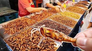 Exotic Thai Street  Food Fried Insects Taste Test of the bugs, grasshopper, cricket | food around me