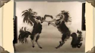 Two Chinese Dancing Horses. Chinese bird and flower paintings.