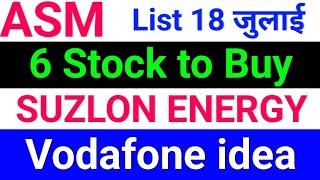 ASM list update ◾ 6 Stock to Buy now ◾ suzlon energy latest news. Vodafone idea