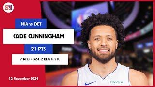 CADE CUNNINGHAM 21 PTS vs MIA 12 Nov 24-25 DET Highlights